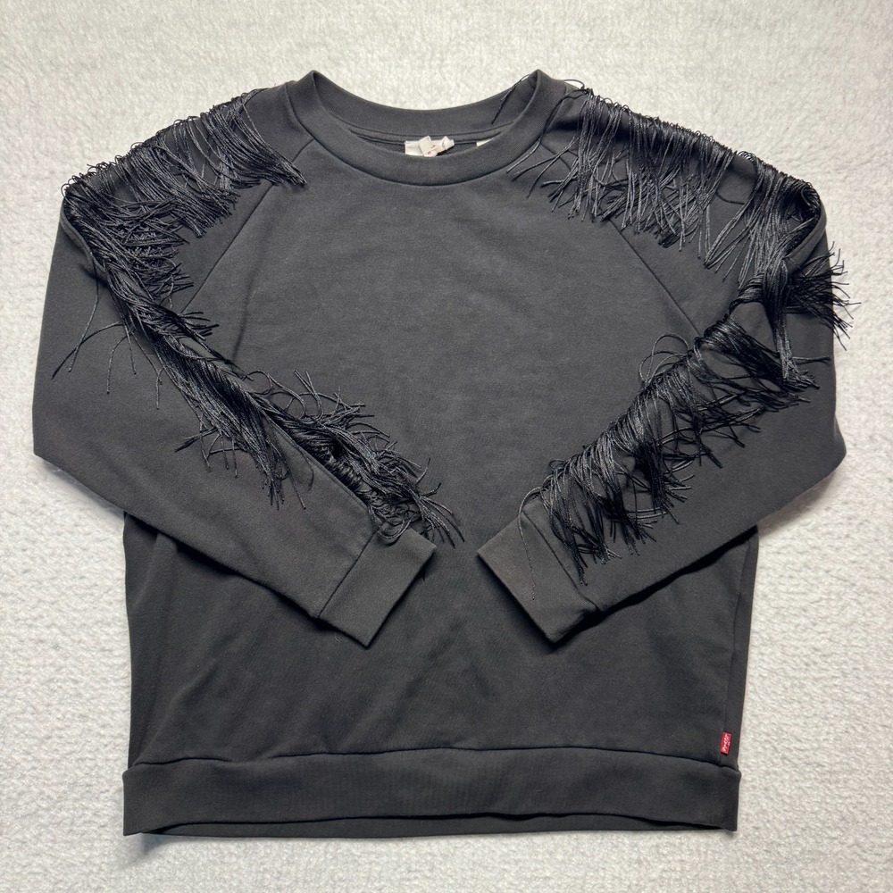 Levi's Black Long Sleeve Top Fringe Arm Detail Casual‎ Pullover Shirt Women's L